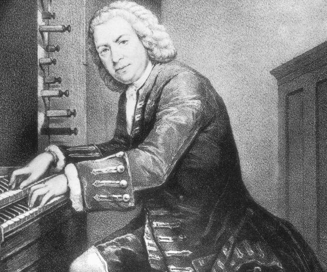 Johann Sebastian Bach som spiller orgel